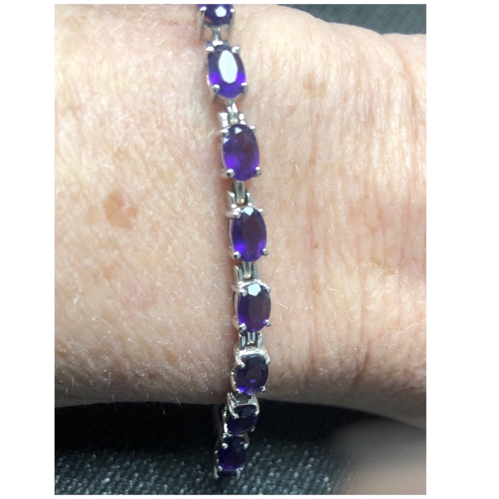 925 Silver and purple gemstone tennis bracelet - Picture 4 of 6